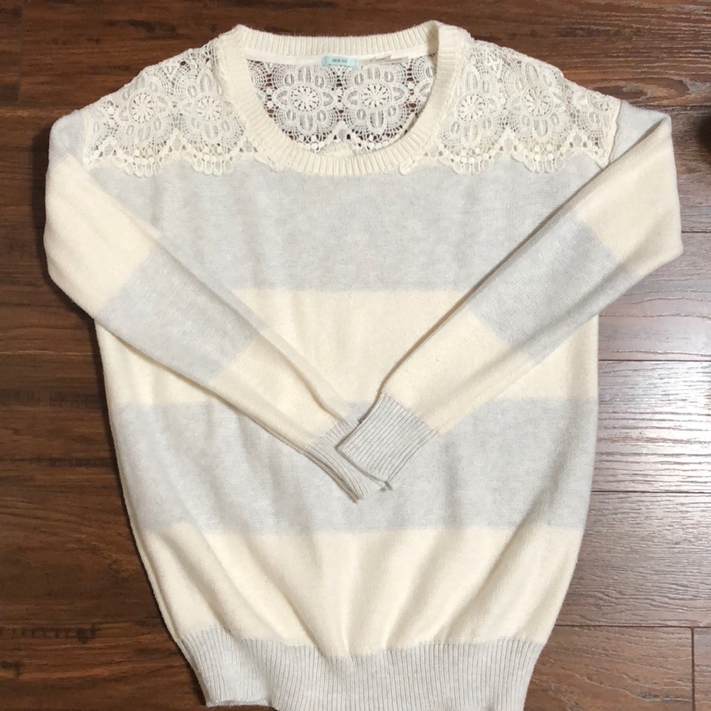 Gray and white striped sweater